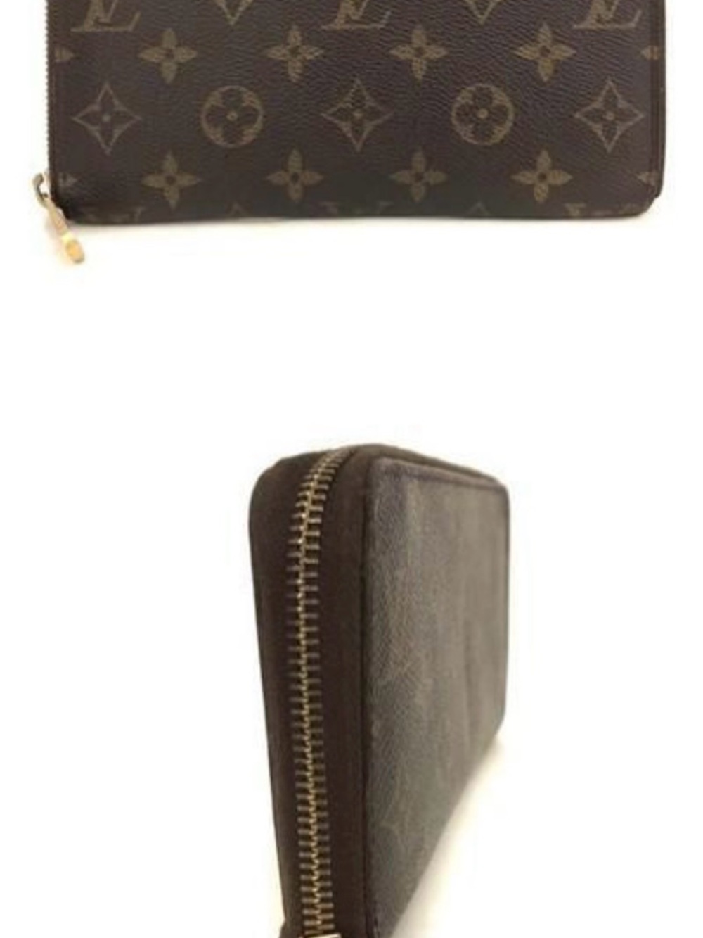 Louis Vuitton Brown Monogram Zip Wallet with Gold Hardware